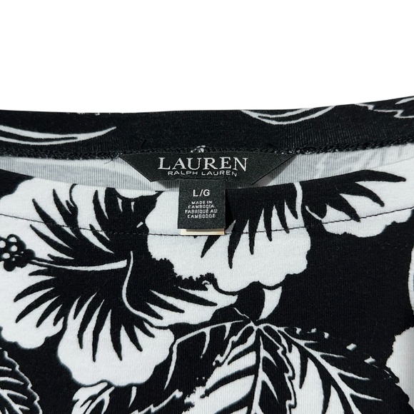 Lauren Ralph Lauren Womens Black Label Leaf Print Knit Top Size L Boat Neck - Picture 3 of 5